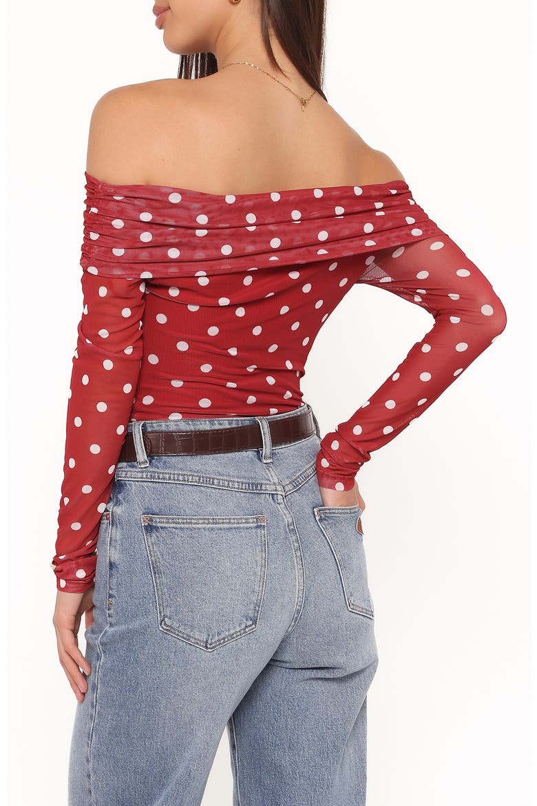Caelira Off the Shoulder Top, Alternate, color, RED POLKA DOT