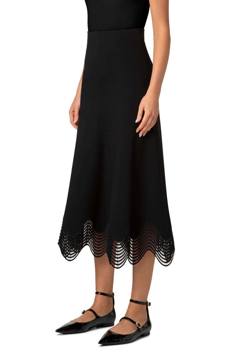Akris punto Waved Lace Hem Jersey Midi Skirt, Alternate, color, 