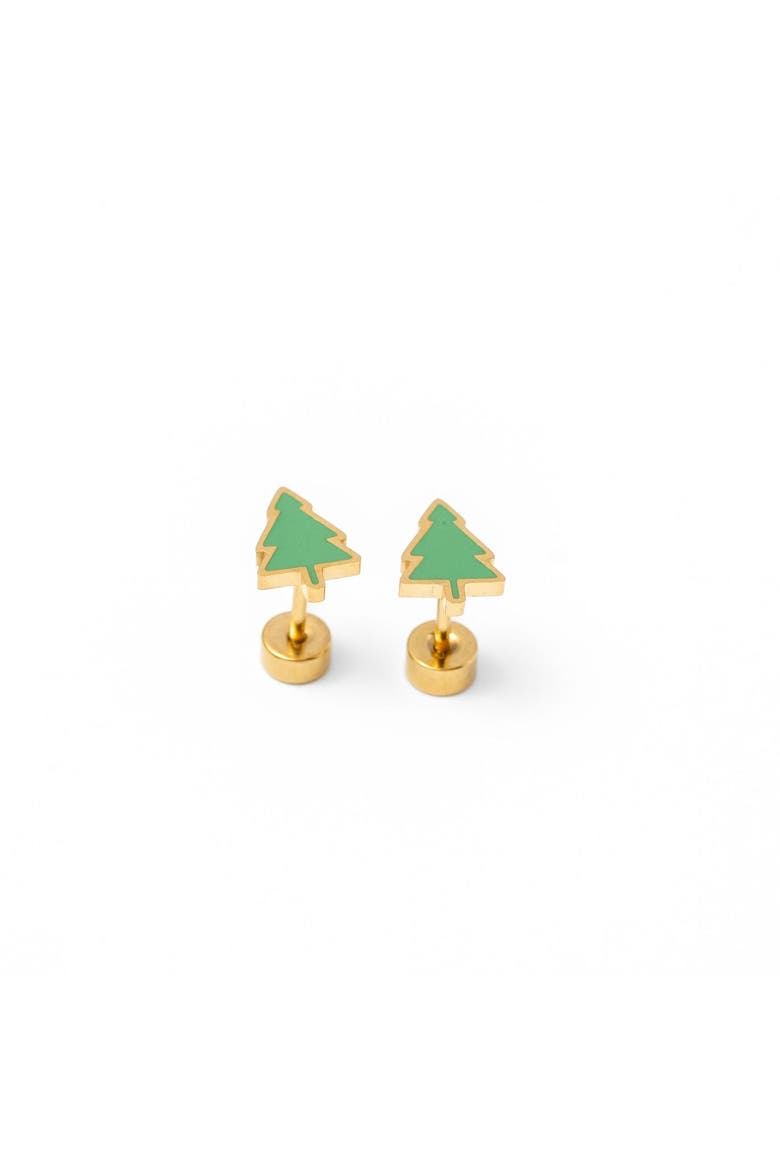 Girls' Christmas Tree Flatback Stud Hypoallergenic Earrings, Main, color, Green