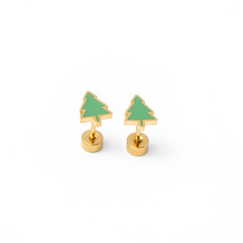 Girls' Christmas Tree Flatback Stud Hypoallergenic Earrings