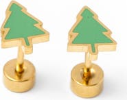 Pip Pop Girls' Christmas Tree Flatback Stud Hypoallergenic Earrings