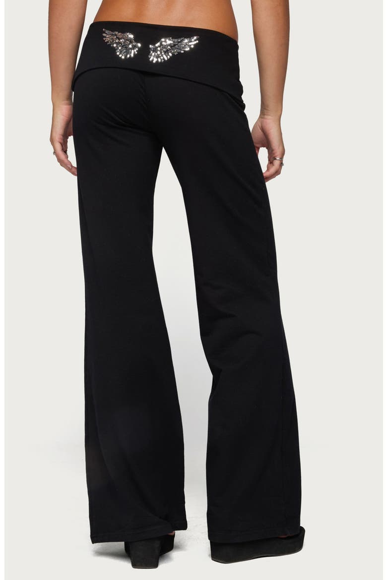 Angel Energy Sequin Wings Foldover Waist Wide Leg Pants, Alternate, color, BLACK