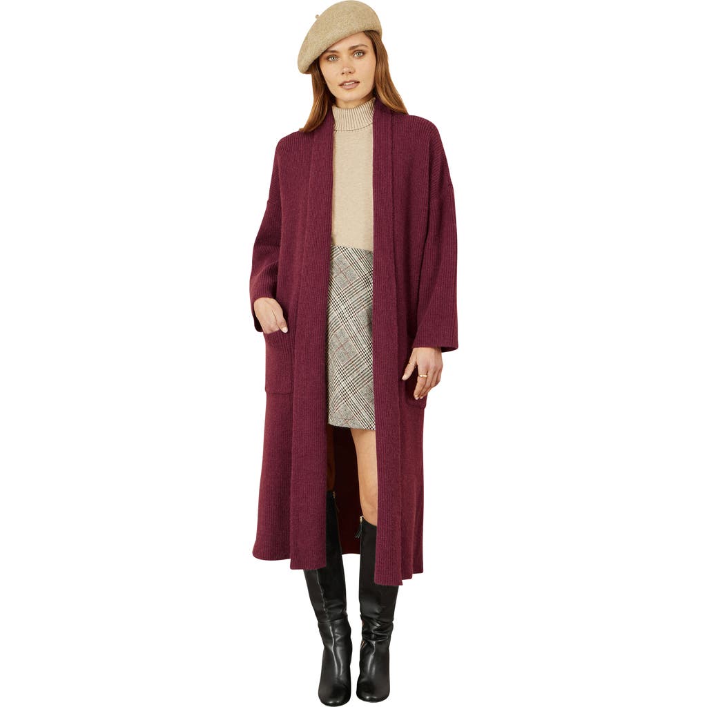 Yumi Knitted Maxi Cardigan With Pockets In Burgundy
