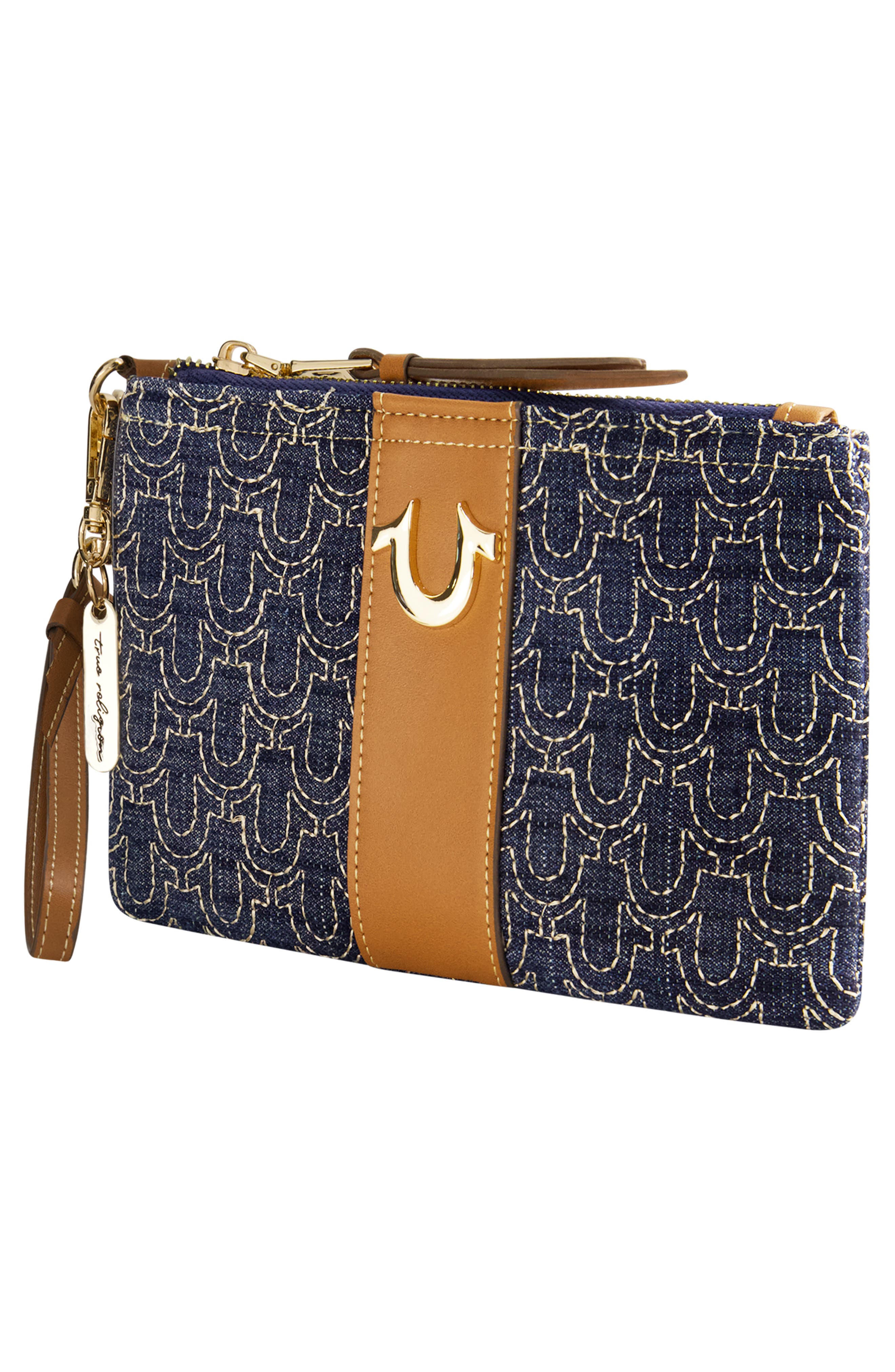 Quilted Horseshoe Wristlet Pouch, Alternate, color, DARK DENIM