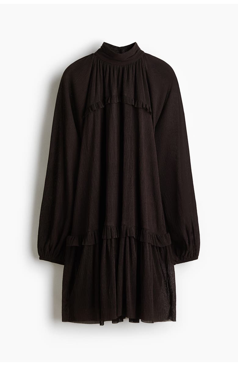 H&M Plissé Jersey Dress, Main, color, Dark Brown