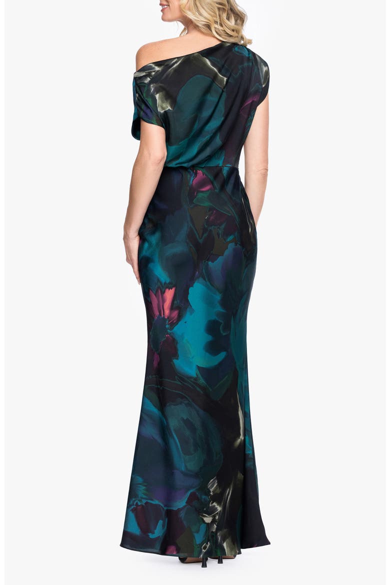 Floral Print Satin Gown, Alternate, color, TEAL/ MULTI