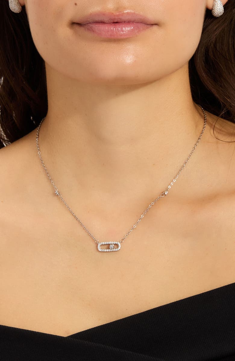 Adornia Pavé Cubic Zirconia Pendant Necklace, Alternate, color, Silver