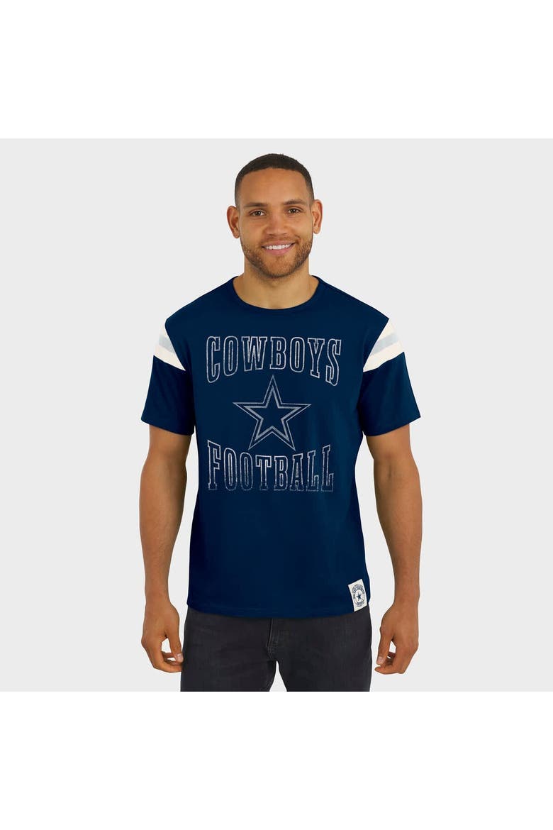 Men's Darius Rucker Collection by Fanatics Navy Dallas Cowboys Distressed Throwback Shoulder Stripe T-Shirt, Alternate, color, Navy