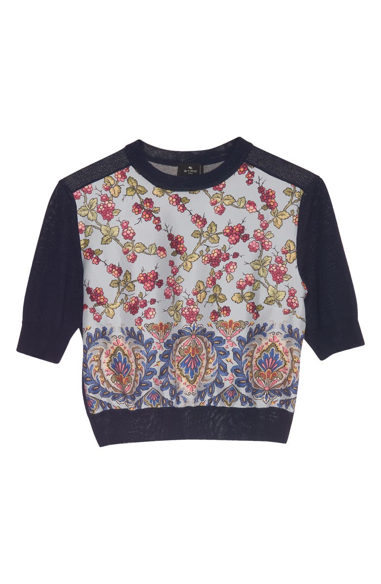 Etro Mixed Media Short Sleeve Sweater, Alternate, color, 
