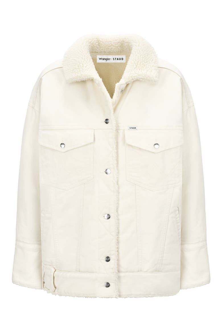 + Wrangler Faux Shearling & Denim Trucker Jacket, Alternate, color, CREAM