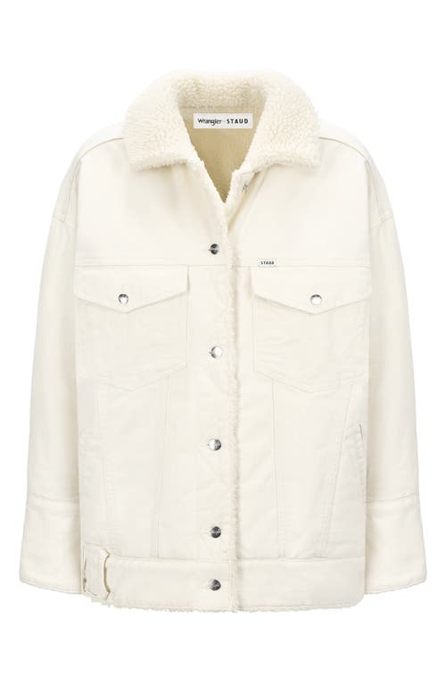 STAUD STAUD + WRANGLER FAUX SHEARLING & DENIM TRUCKER JACKET