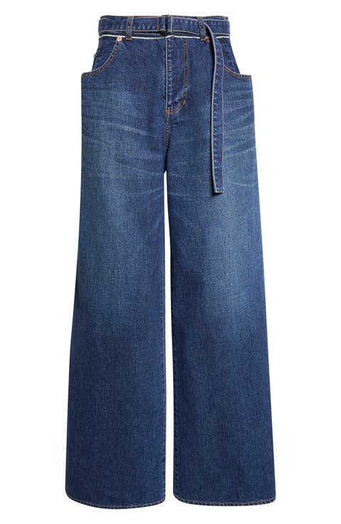 Wide Leg Self-Belt Jeans