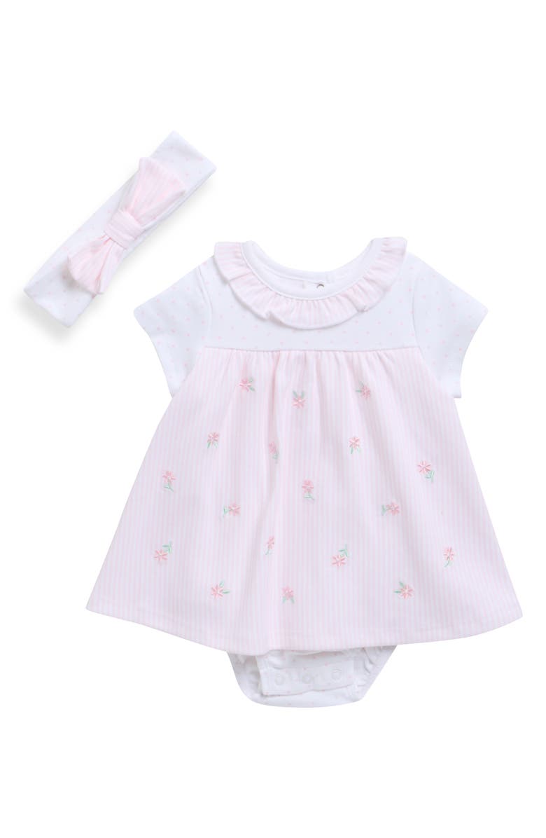 Little Me Picnic Popover Dress & Headband Set, Main, color, Pink