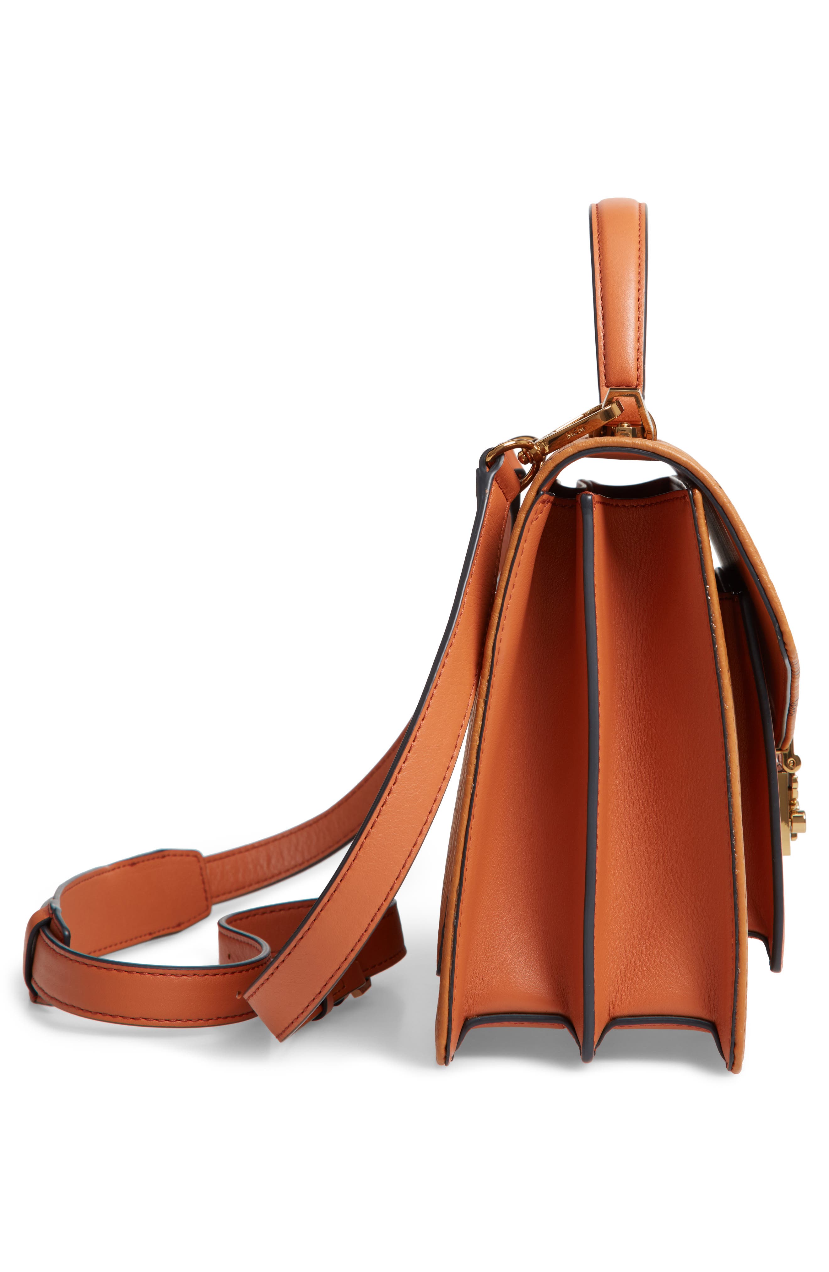 Medium Patricia Visetos Coated Canvas Satchel, Alternate, color, COGNAC