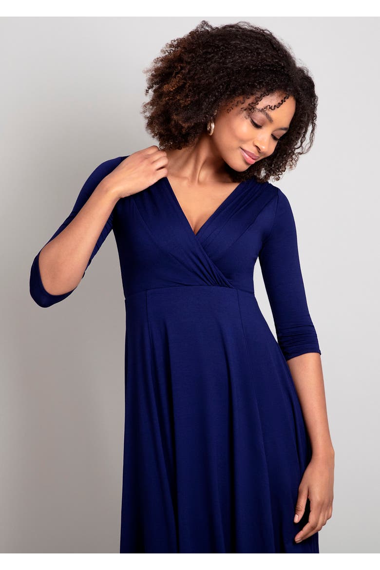 Annie V-Neck 3/4 Sleeve Midi Dress, Alternate, color, Eclipse Blue