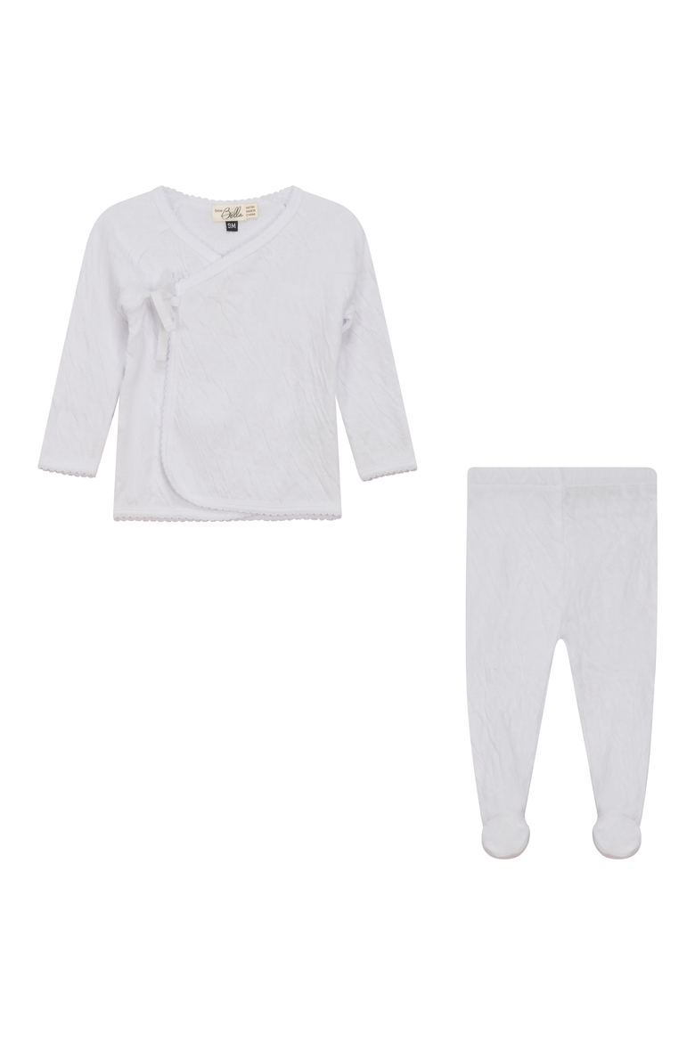 Crinkled Jersey Wrap 2 Piece Long Sleeve Top and Pants Set, Main, color, White
