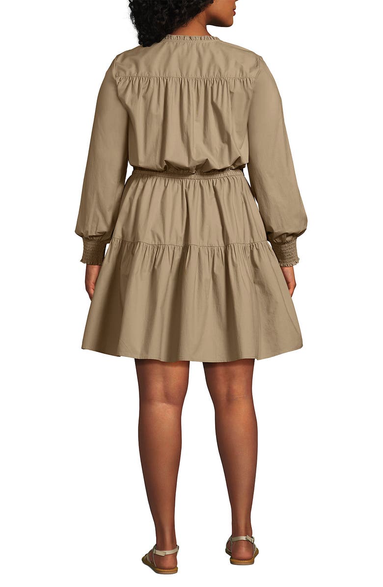 Lands' End Plus Size Long Sleeve Cotton Poplin Mini Popover Dress, Alternate, color, 