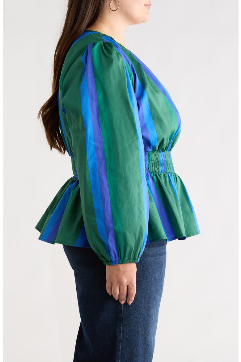 Dolary Stripe Mirana Peplum Popover Top, Alternate, color, EMERALD-BLUES