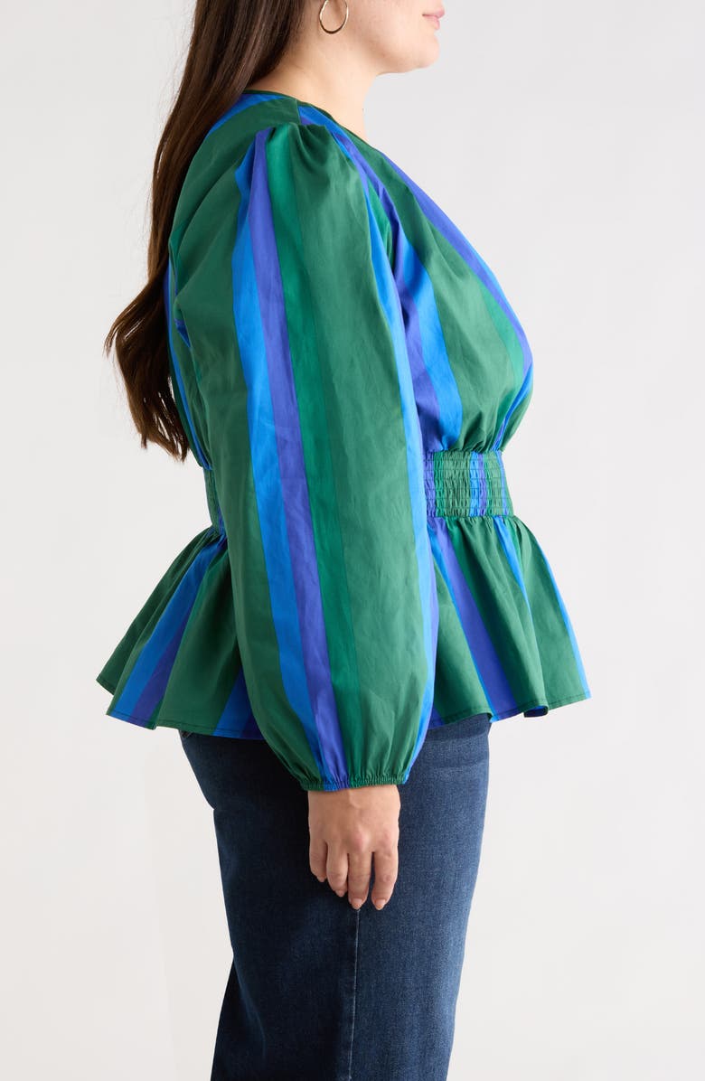 SUGARLIPS Dolary Stripe Mirana Peplum Popover Top, Alternate, color, Emerald-Blues