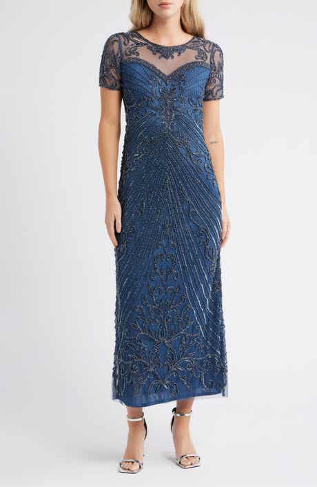 Pisarro Nights Illusion Beaded Mesh Column Gown