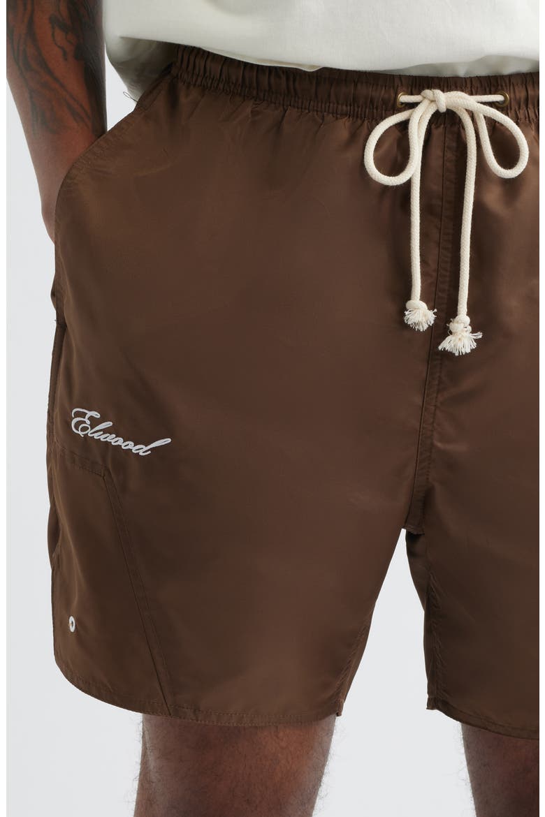Olympic Embroidered Logo Nylon Shorts, Alternate, color, DULL BROWN