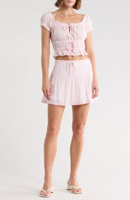 Madden Girl Puff Sleeve Peplum Crop Top & Miniskirt Set