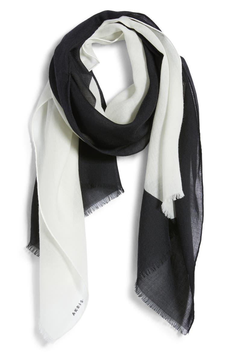 Cloud Cashmere Fringe Scarf, Alternate, color, BLACK-WHITE