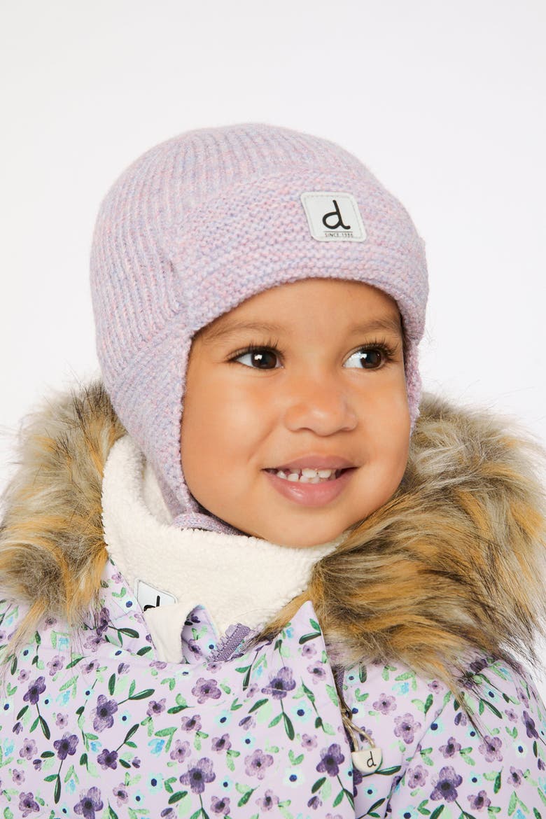 Winter Fleece Lined Earflap Knit Hat with Chin Ties, Alternate, color, Lavender