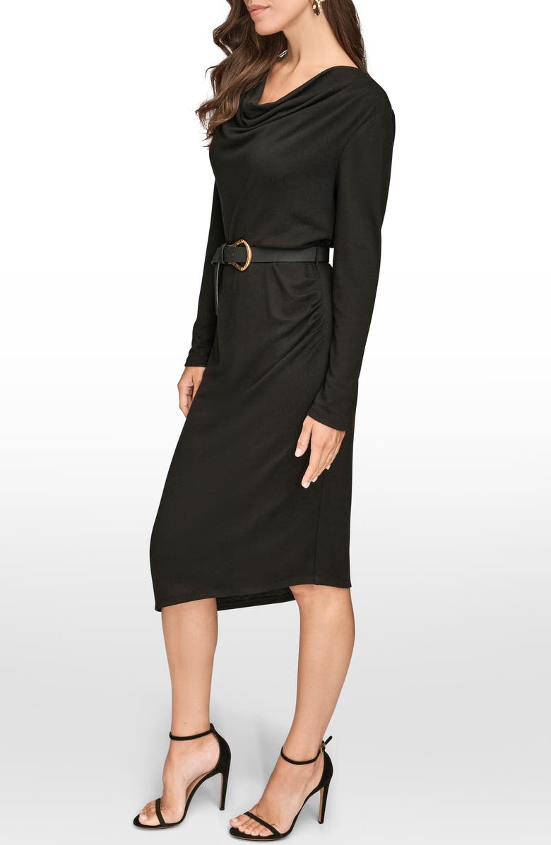Donna Karan New York Long Sleeve Cowl Neck Sheath Dress, Alternate, color, Black