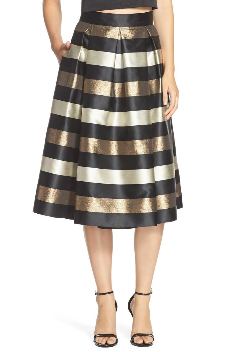 Eliza J Metallic Stripe Jacquard Skirt, Main, color,