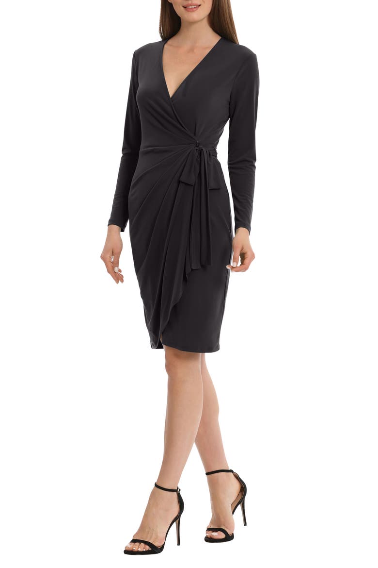 Matte Jersey Long Sleeve Wrap Dress, Alternate, color, BLACK