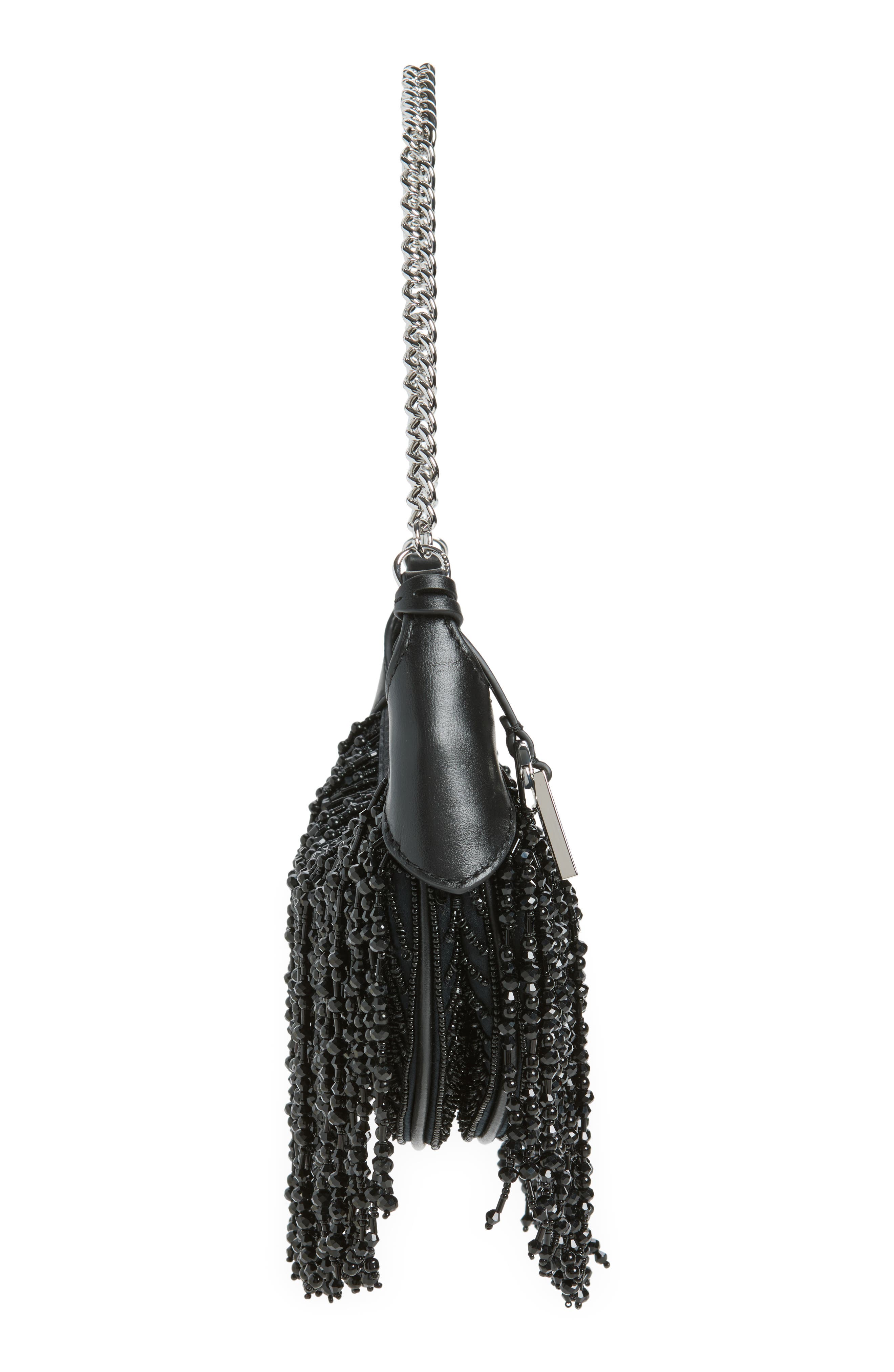 Beaded Fringe Baguette Bag, Alternate, color, BLACK