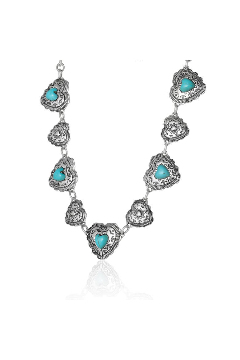 Turquoise Concho Statement Necklace, Antique Silver-Tone, Alternate, color, Turquoise,Silver