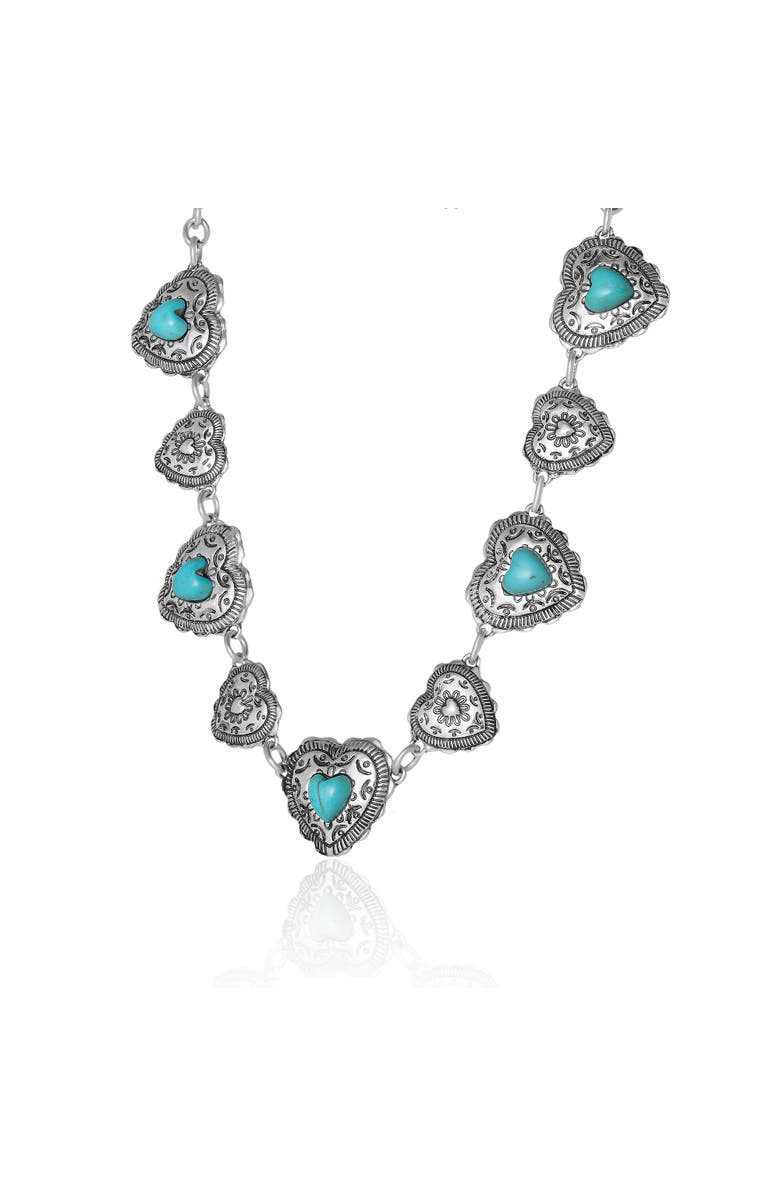 Jessica Simpson Turquoise Concho Statement Necklace, Antique Silver-Tone, Alternate, color, Turquoise,Silver