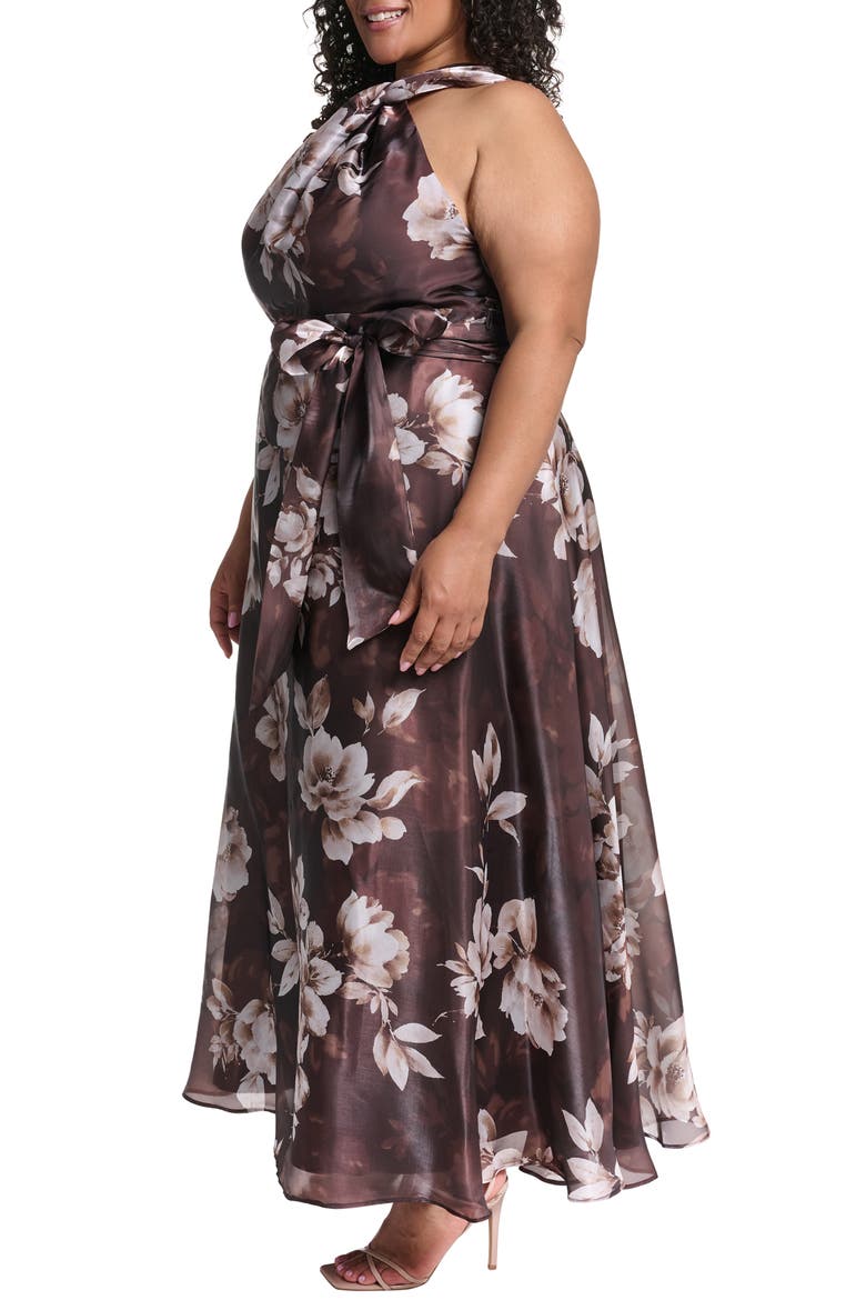 Twist Neck Satin Gown, Alternate, color, CHOCOLATE