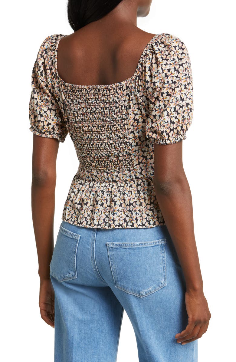 PAIGE Azul Floral Tie Neck Top, Alternate, color, 