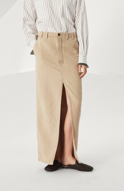 Brunello cucinelli ガーゼスカート Brunello Cucinelli - White Gauze Drawstring Midi Skirt