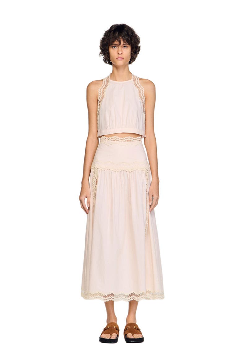 Cotton crop top with lace trim, Alternate, color, Light pink
