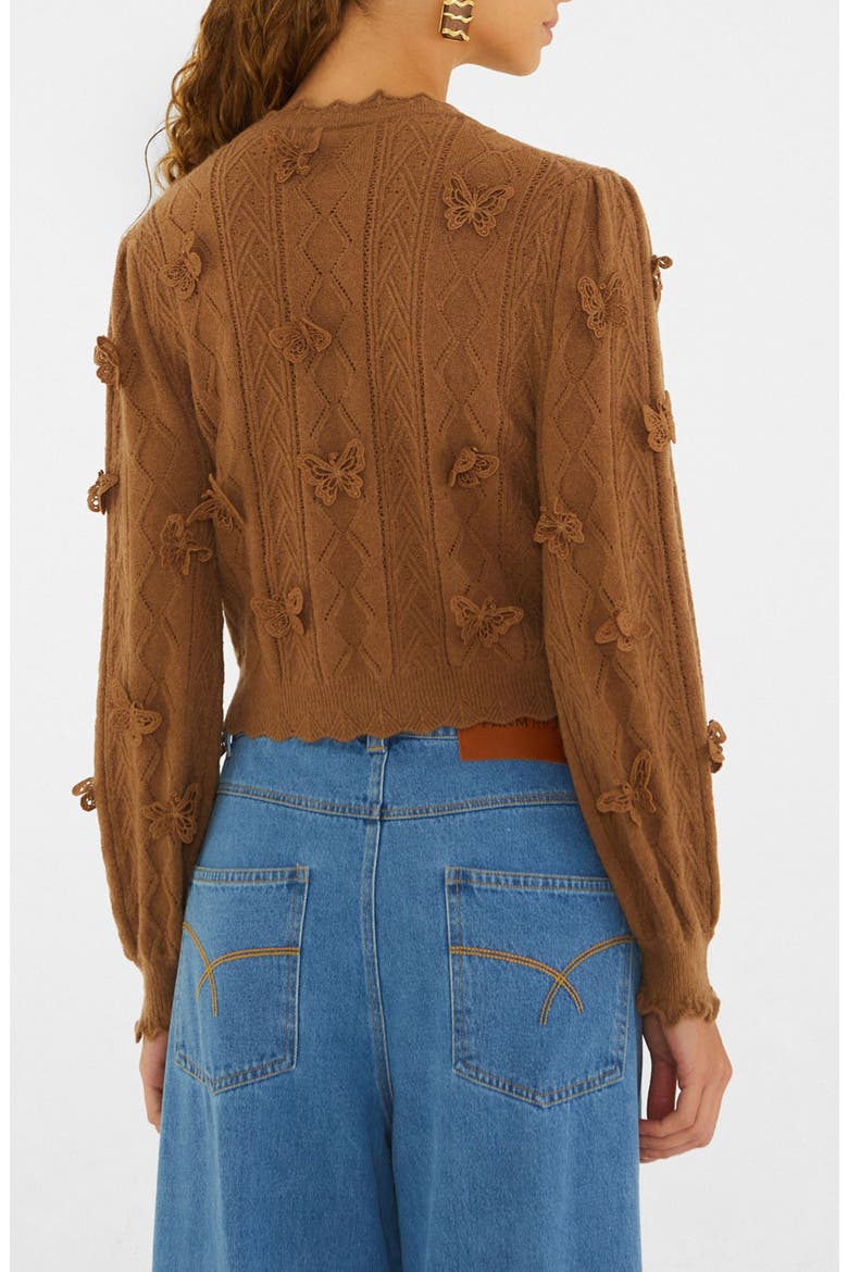 Richielieu 3-D Butterfly Detail Cardigan, Alternate, color, SAND