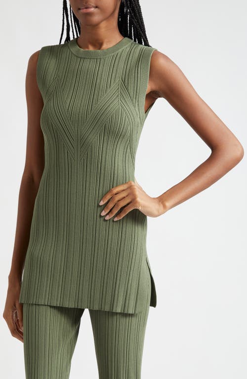 Veronica Beard Semma Sleeveless Ribbed Sweater In Stone Army