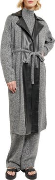 Misook Tweed Mixed Media Belted Sweater Coat