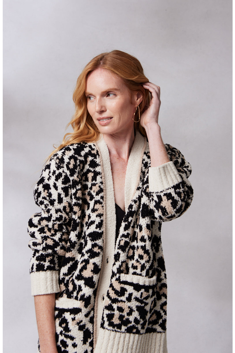 Women's Chenilla Classic Cardigan, Alternate, color, Linen Wheat Black