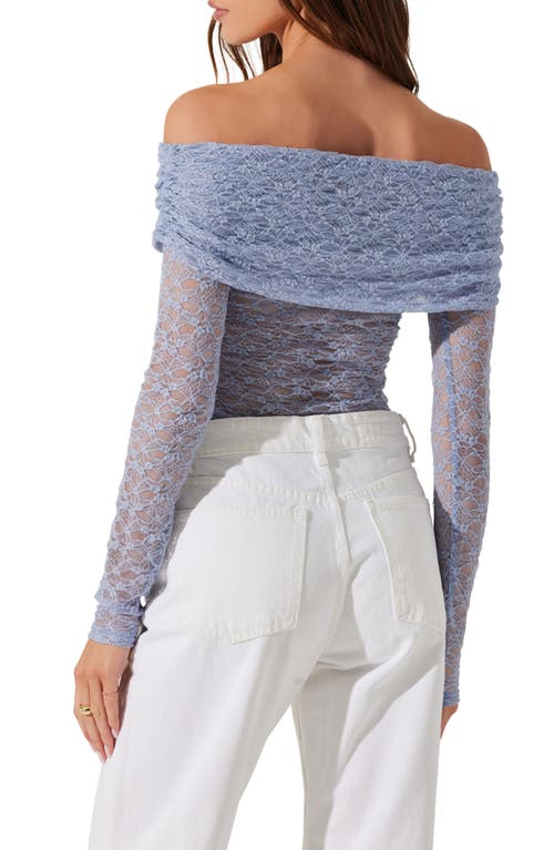 Astr The Label Lace Off The Shoulder Long Sleeve Top In Blue