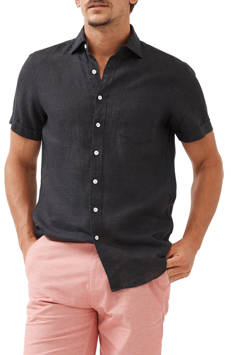 Rodd & Gunn Palm Beach Sports Fit Short Sleeve Linen Button-Up Shirt, Alternate, color, Black Pearl