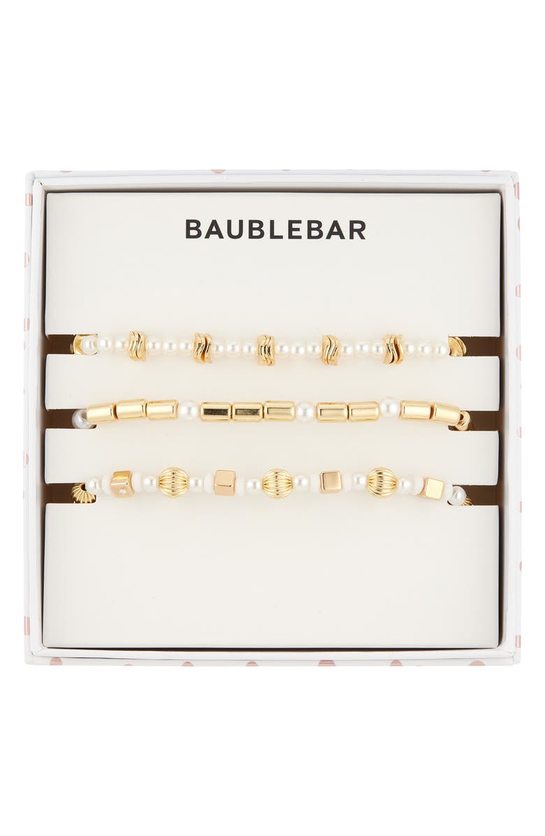 BaubleBar Set of 3 Faux Pearl Beaded Stretch Bracelets, Main, color, Pearl