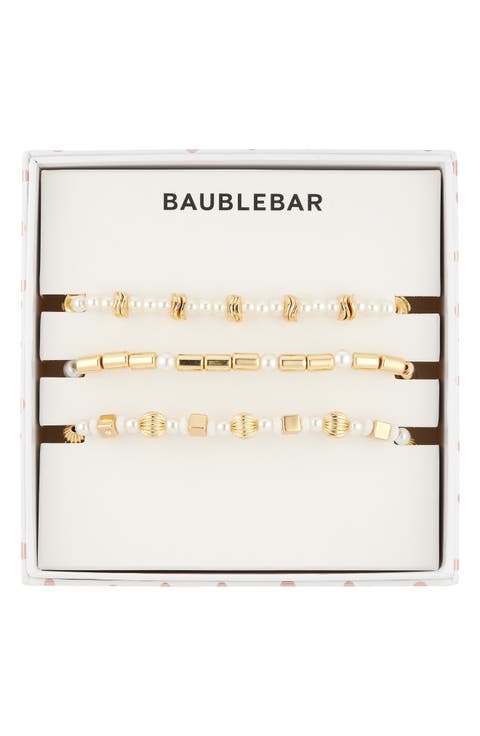 Set of 3 Faux Pearl Beaded Stretch Bracelets