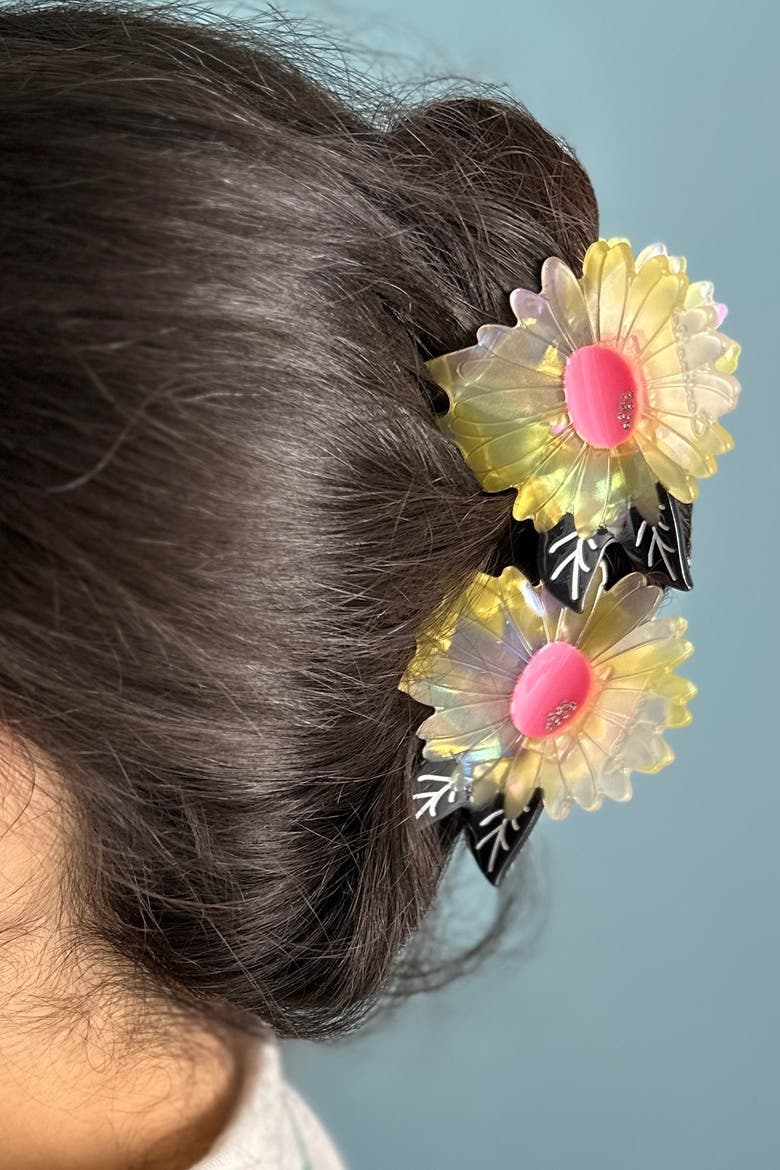 White Flower Hair Claw, Alternate, color, Yellow