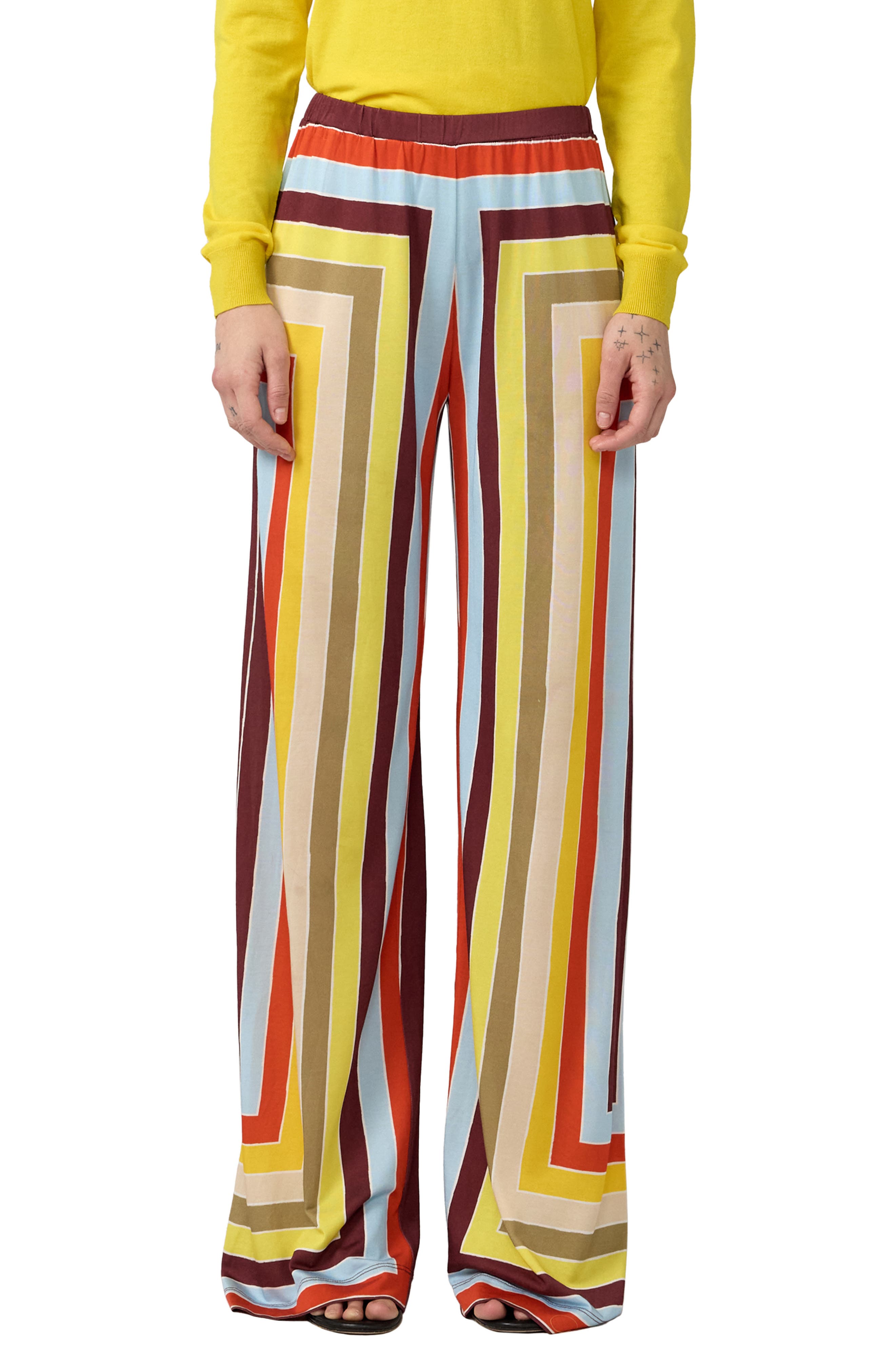 Diane Von Furstenberg Malia Stripe Wide Leg Pants In Multi