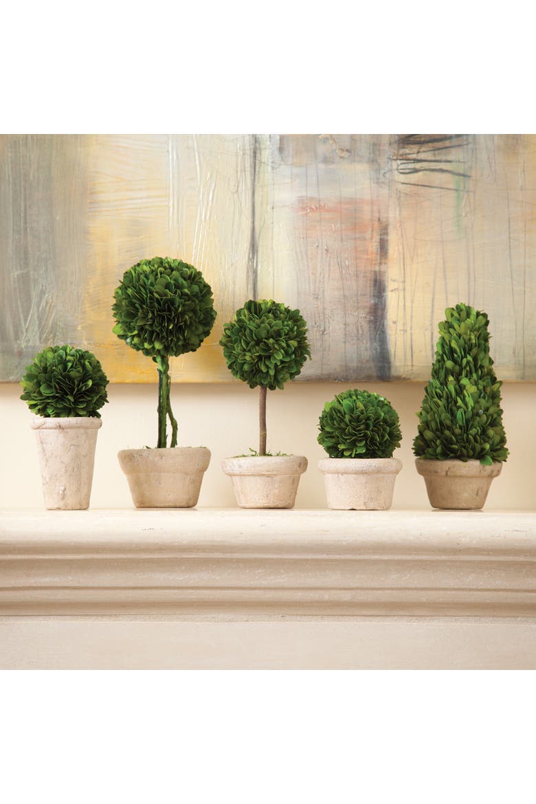 Boxwood Topiaries Faux (Fake) In Pots Set of 5, Alternate, color, Green