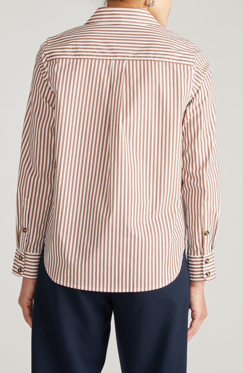 Universal Standard Elbe Popover Stretch Poplin, Alternate, color, Allspice Brown/ Stripe